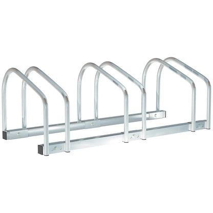 3-Bike Floor Parking Rack, Cycling Storage Stand, Silver Bike Parking Stands at Gallery Canada