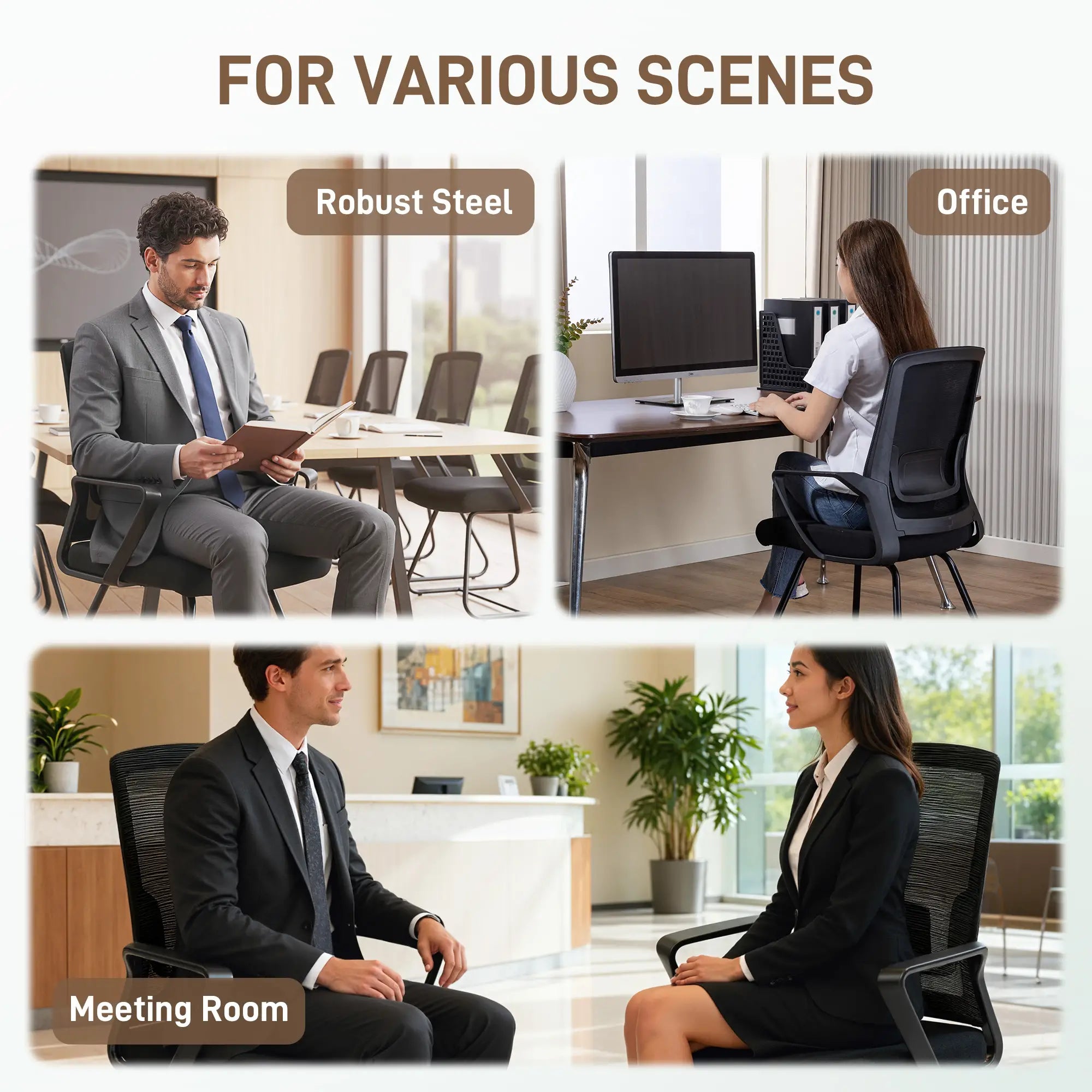 Waiting Room Chair, Desk Chair No Wheels, Mesh Back, Lumbar Support, Metal Base Task Chairs at Gallery Canada