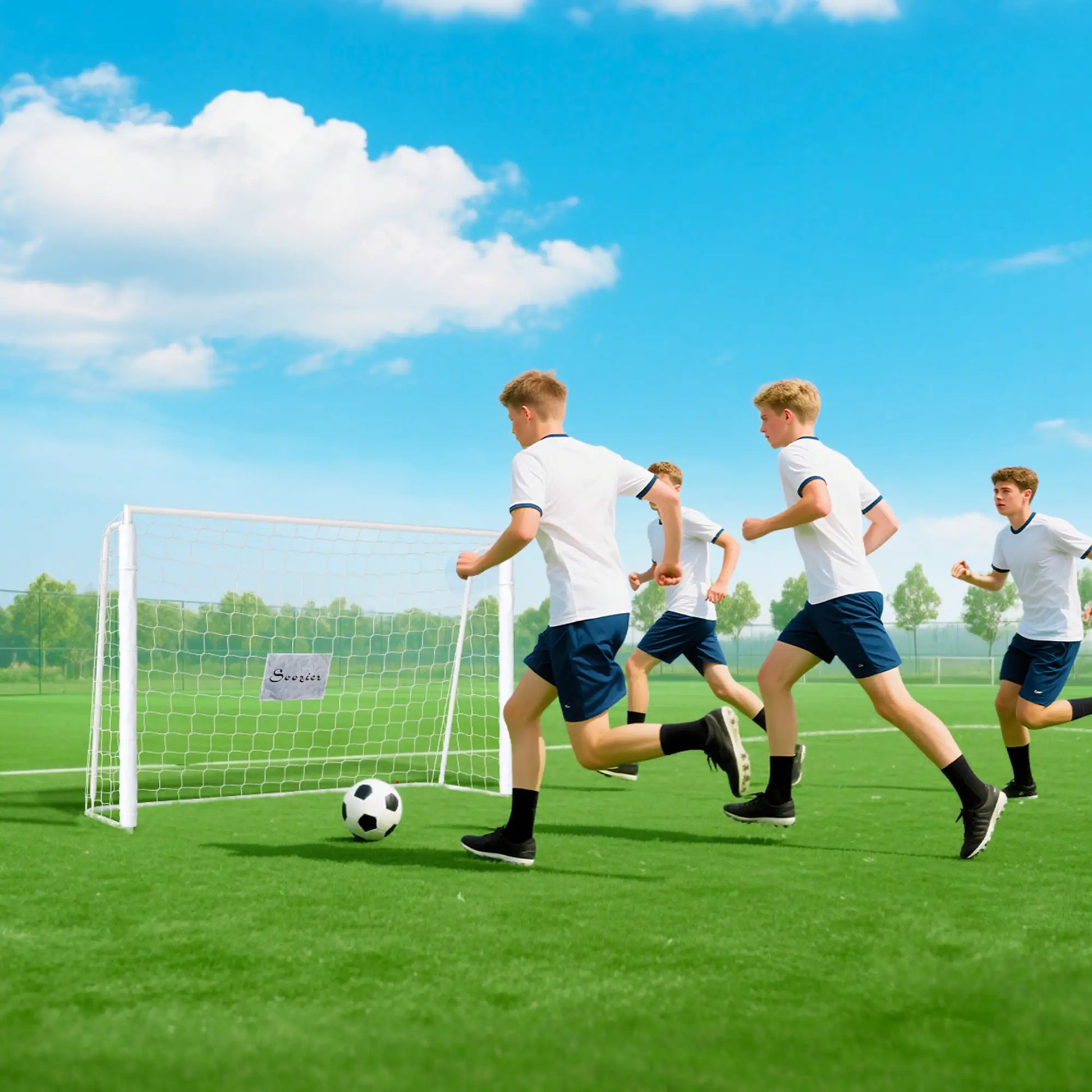 6ft x 4ft Soccer Goal Net, Metal Frame, PE Mesh, Ground Stakes, White Football at Gallery Canada