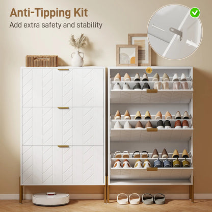 Shoe Cabinet, 3 Flip Drawers, Adjustable Shelves, White Shoe Storage Cabinets & Racks at Gallery Canada