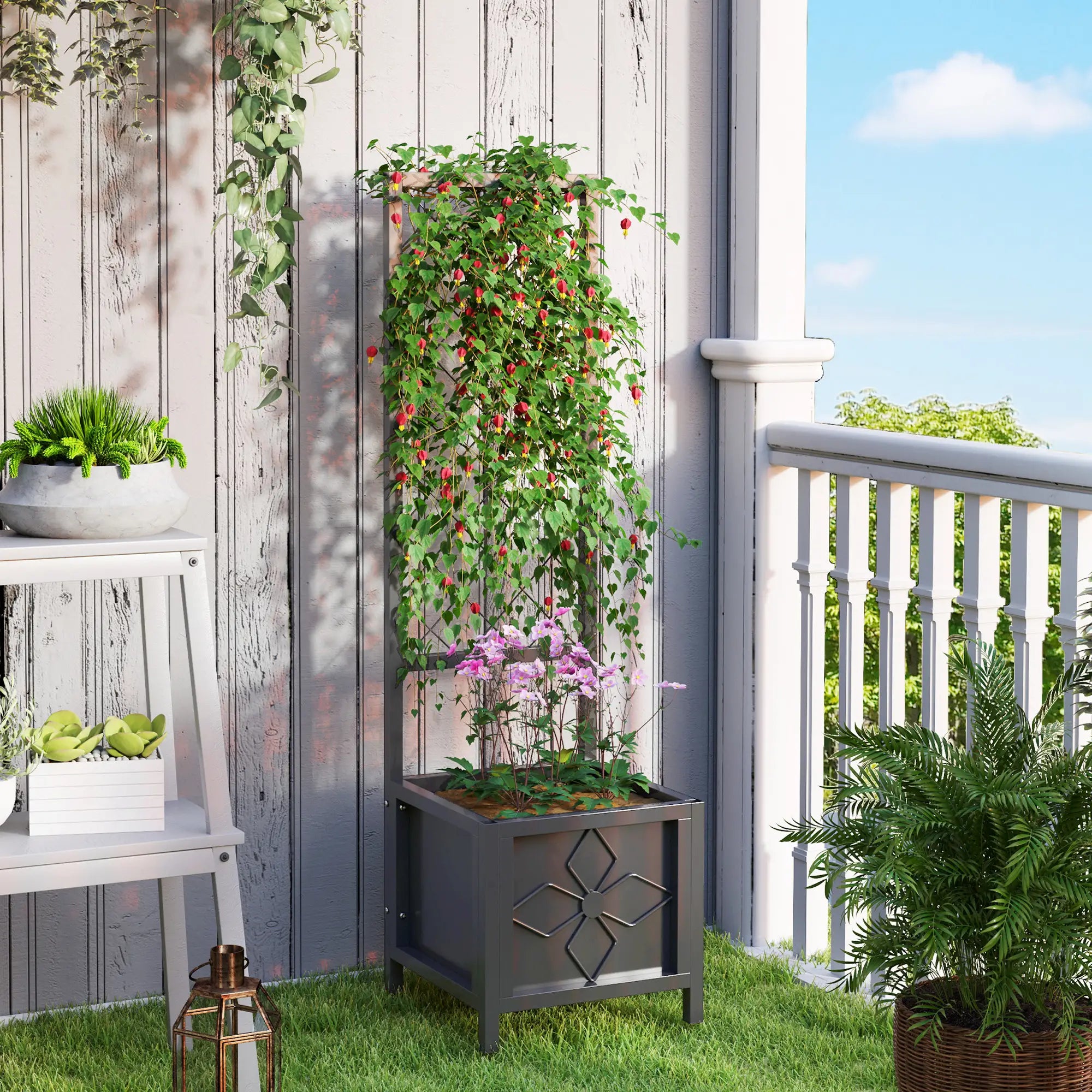 Galvanized Raised Garden Bed, Metal Planter Box with Trellis, Drainage Holes Raised Garden Beds at Gallery Canada