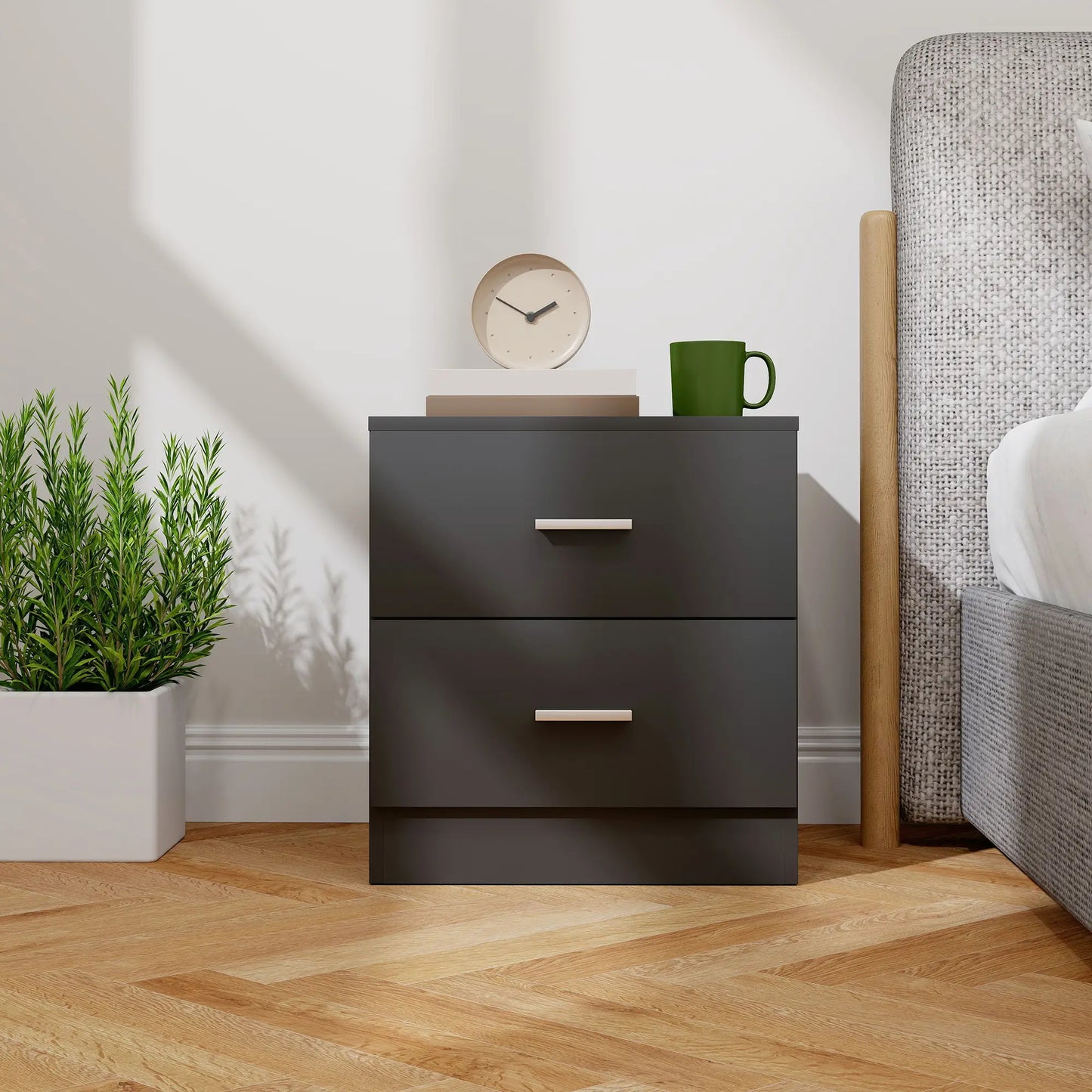 Modern Bedside Table, 2 Drawers, Nightstand for Bedroom, Black Bedside Tables at Gallery Canada
