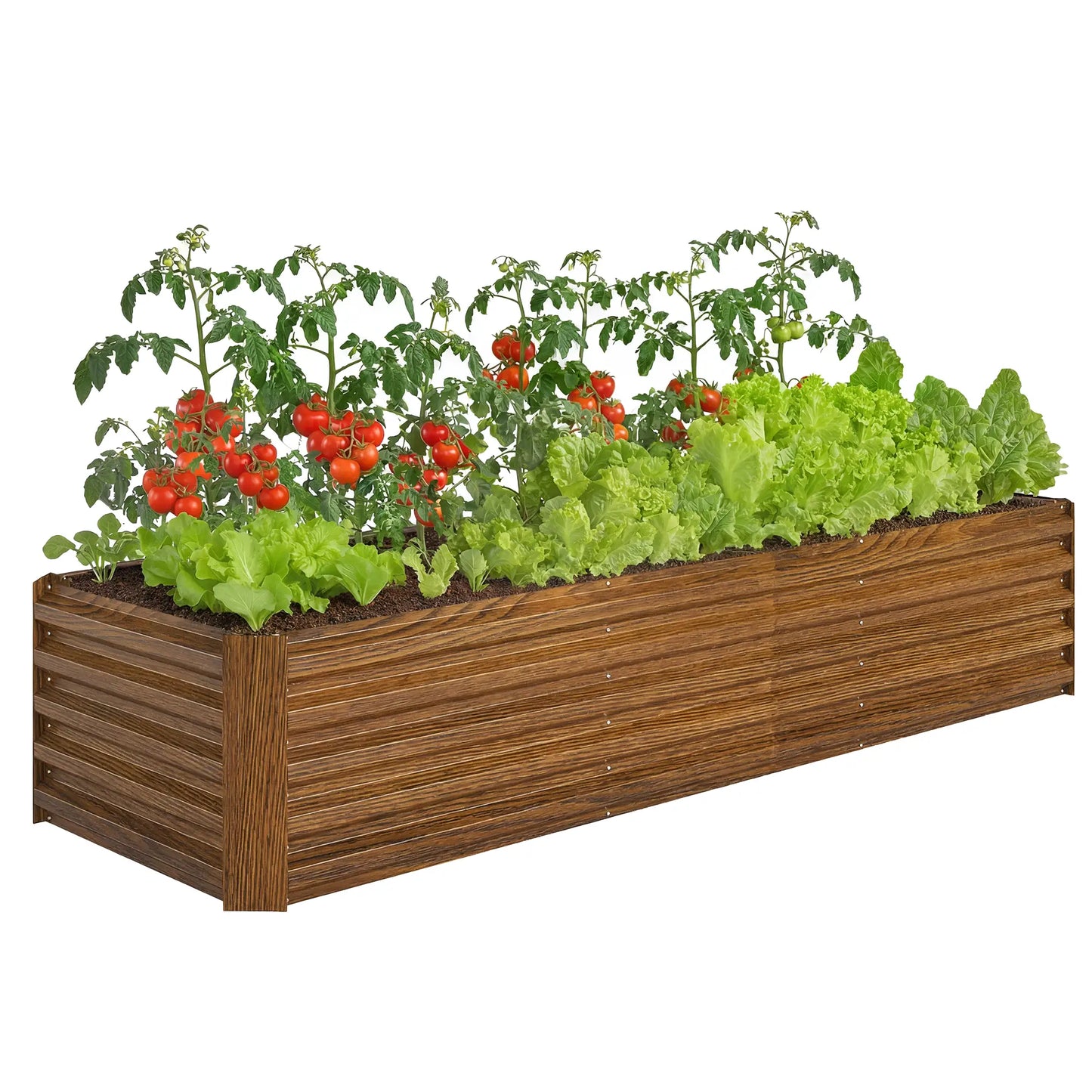 Galvanized Raised Garden Bed, 8 x 2.6 x 1.5ft, Brown Wood Effect, Brown Galvanized Planter Boxes at Gallery Canada