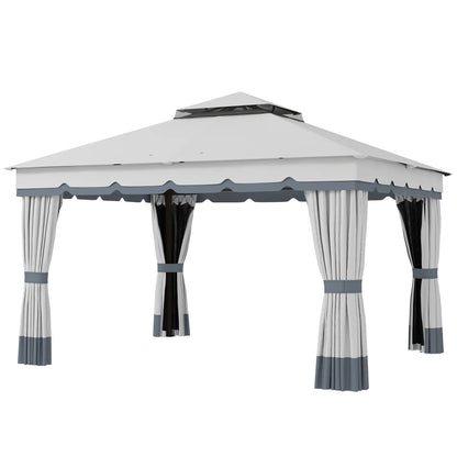 10' x 12' Double Roof Gazebo, Outdoor Shelter with Netting, Curtains Gazebos Light Grey at Gallery Canada