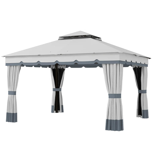 10' x 12' Double Roof Gazebo, Outdoor Shelter with Netting, Curtains