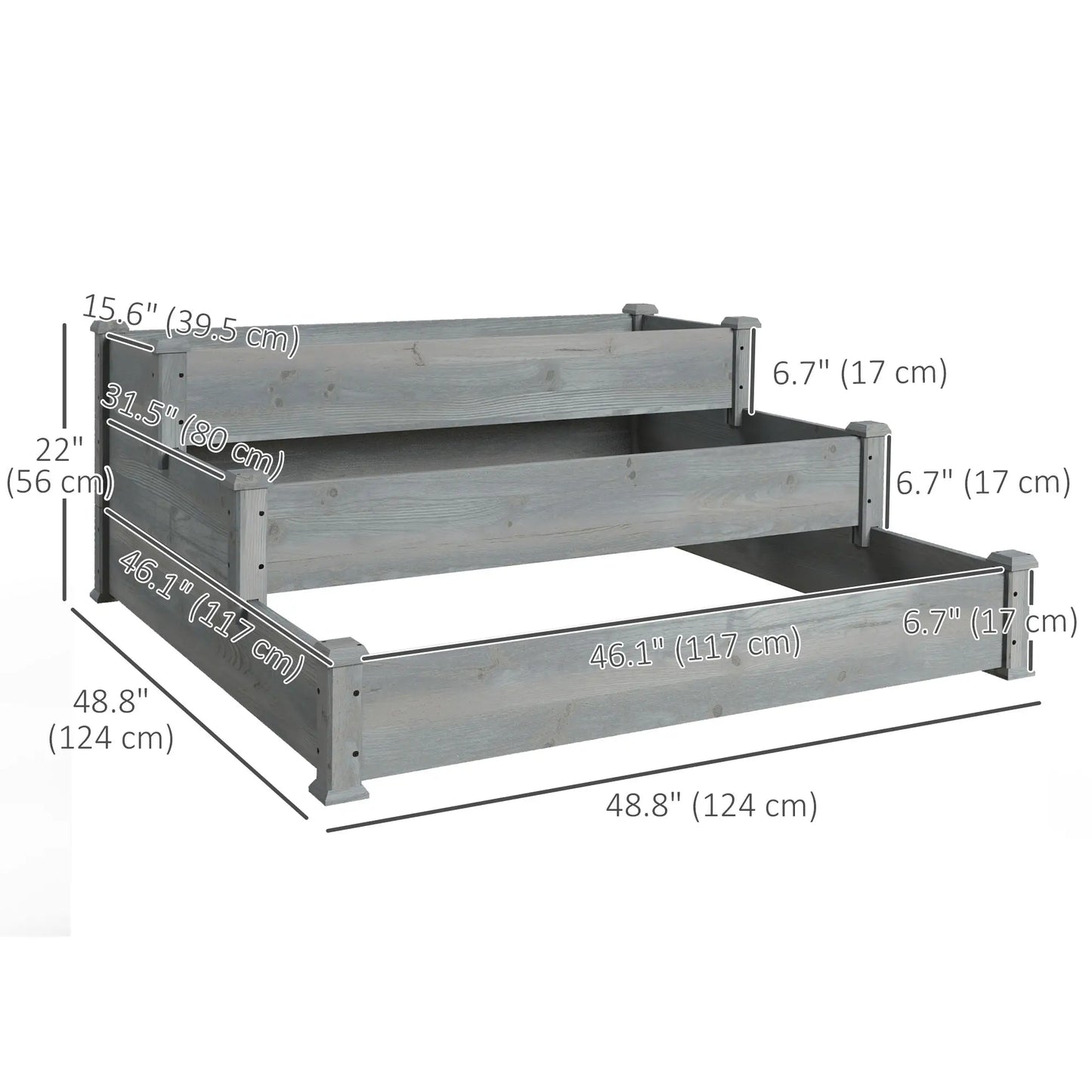 3-Tier Garden Bed Planter Box, 49"x49"x22", Grey Raised Garden Beds at Gallery Canada