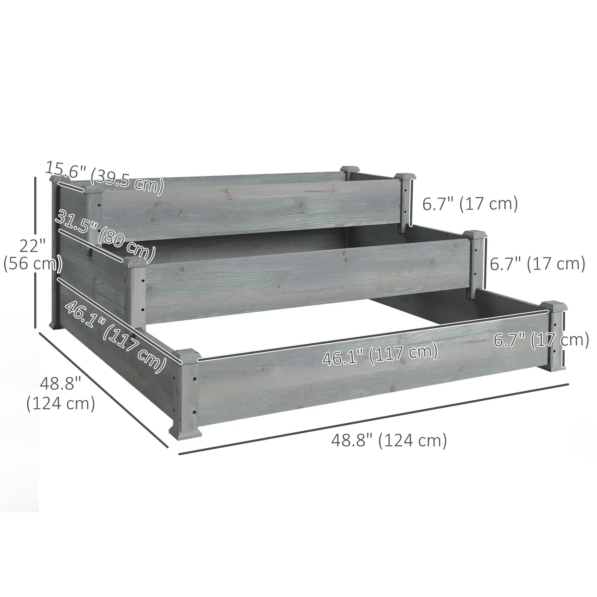 3-Tier Garden Bed Planter Box, 49"x49"x22", Grey Raised Garden Beds at Gallery Canada