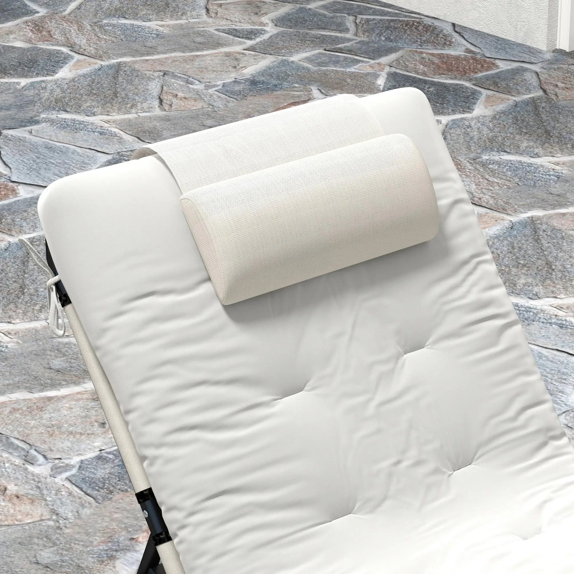 2-Piece Folding Lounge Chairs, Adjustable Backrest, Cushion, Side Pocket, Headrest, Beige Lounger Chairs at Gallery Canada