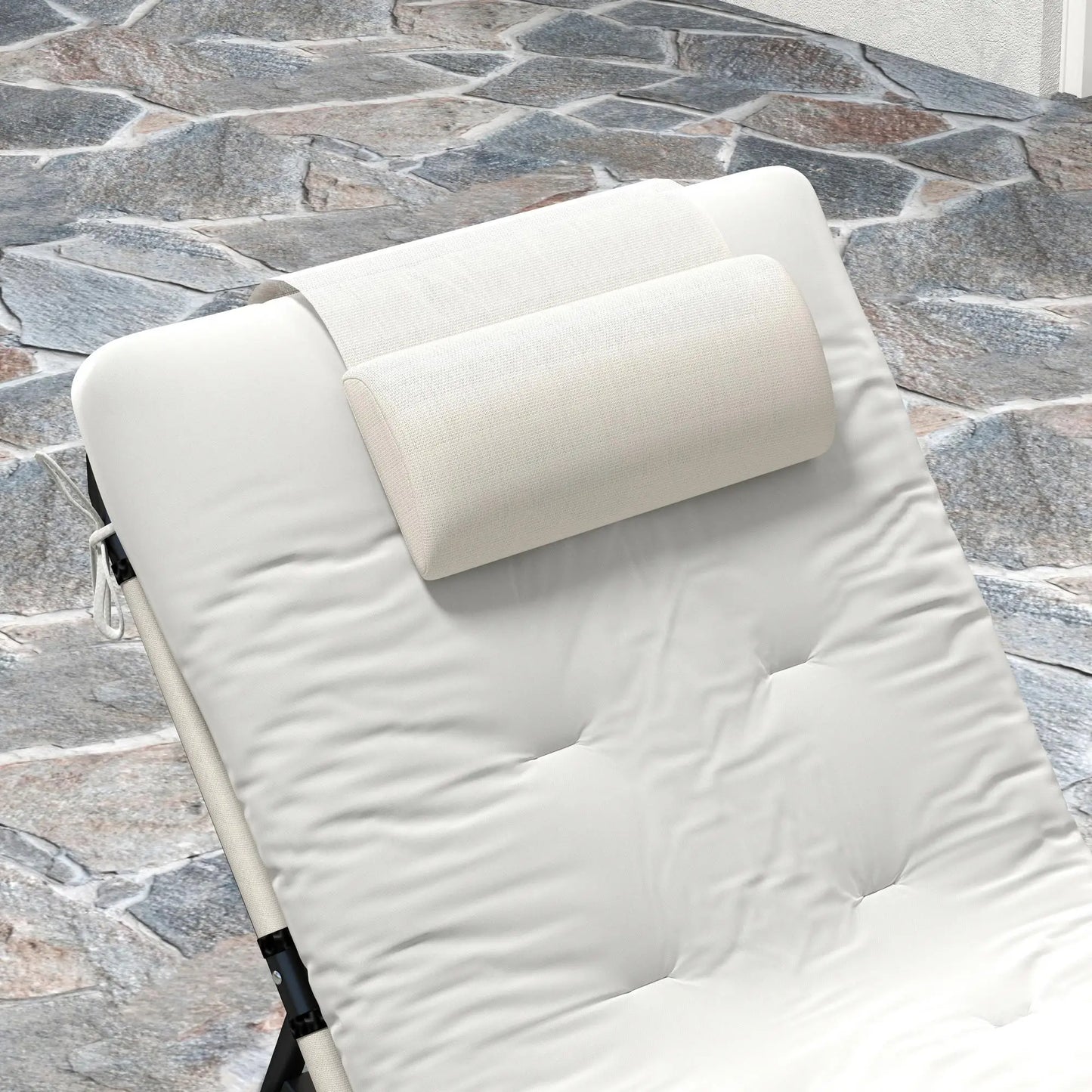 2-Piece Folding Lounge Chairs, Adjustable Backrest, Cushion, Side Pocket, Headrest, Beige Lounger Chairs at Gallery Canada