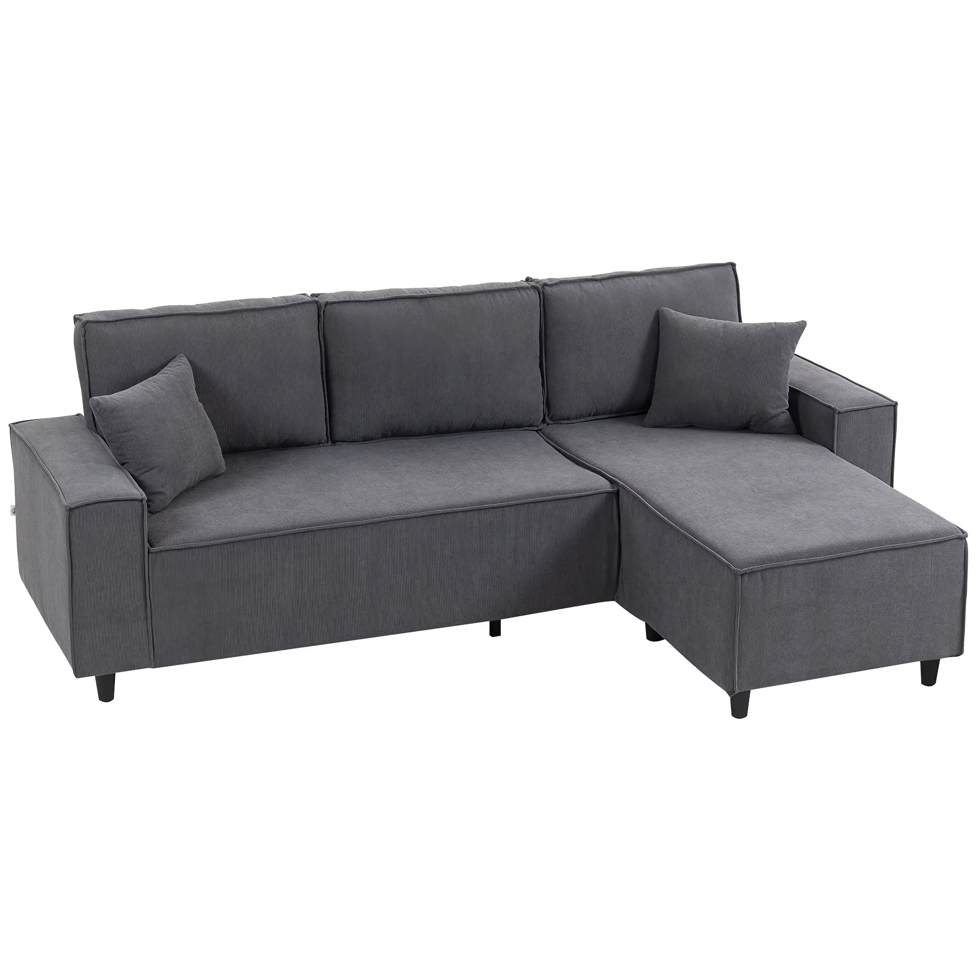 Corner Sofa, L-Shaped Sectional with Chaise, Pocket Spring, 2 Pillows, Charcoal Grey Sofas & Reclining Chairs at Gallery Canada