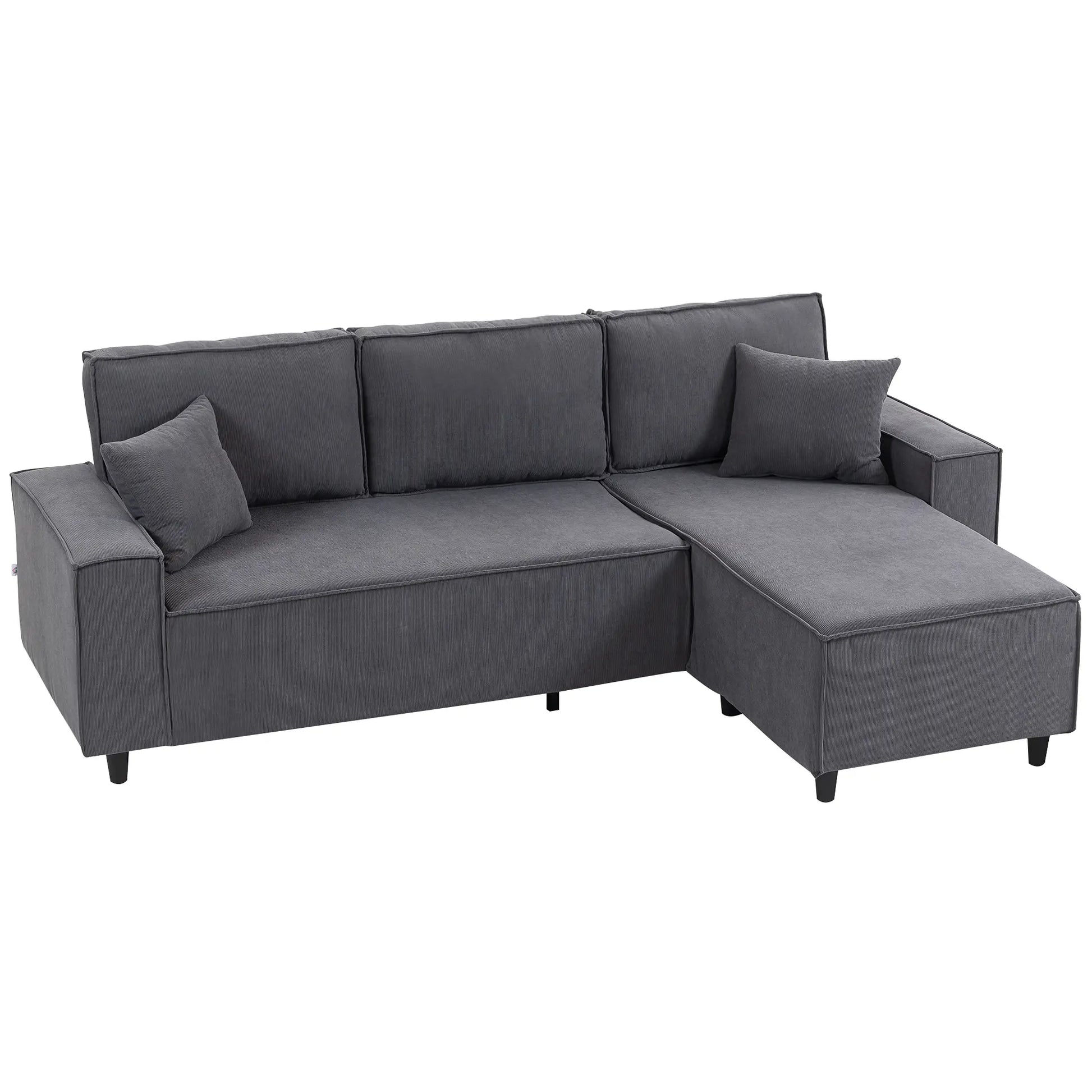 Corner Sofa, L-Shaped Sectional with Chaise, Pocket Spring, 2 Pillows, Charcoal Grey Sofas & Reclining Chairs at Gallery Canada