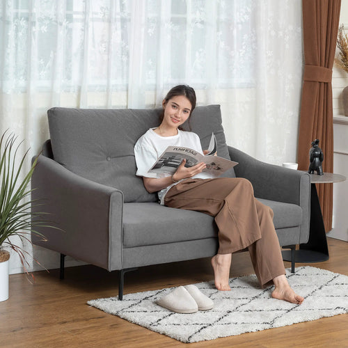 2 Seater Sofa, Small Size, Modern Couch with High-Resilience Foam, Grey