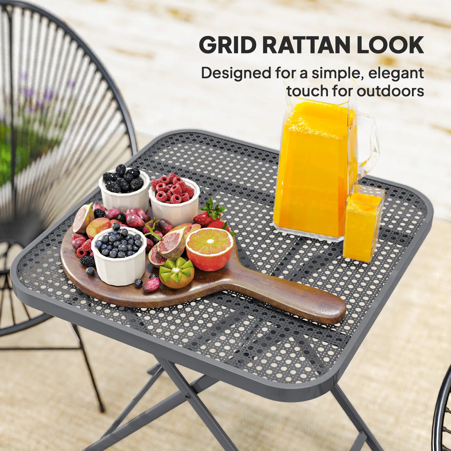 27.5" Square Outdoor Folding Table, Grid Rattan-Like Top, Light Grey Patio Dinning Tables at Gallery Canada
