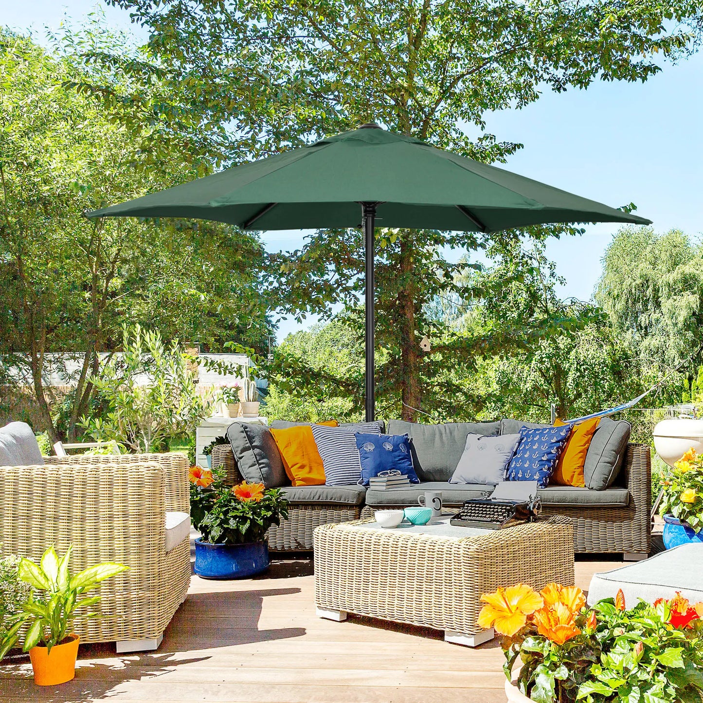 6.6FT Outdoor Patio Umbrella, 6 Solid Ribs, Green Patio Umbrellas at Gallery Canada