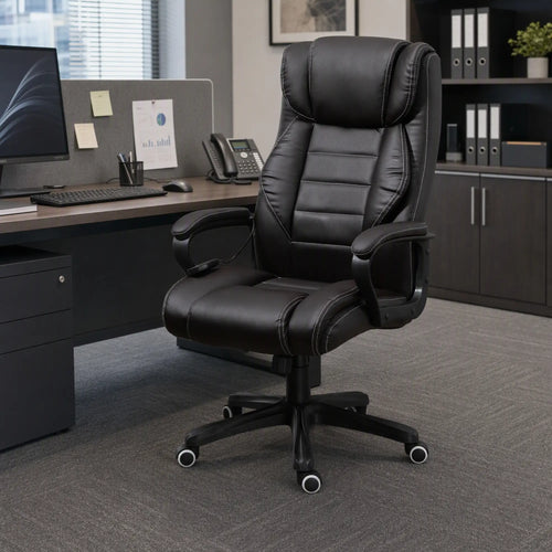 Massage Office Chair, High Back, 6-Point Vibration, Adjustable Height, Brown