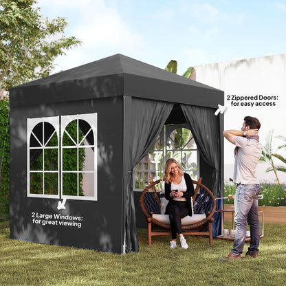 6.6'x6.6' Pop Up Canopy Tent, Instant Sun Shelter Gazebo, Black Pop Up Canopies at Gallery Canada