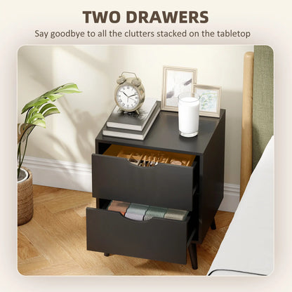 Modern Bedside Table Set Of 2, 2 Drawers, Pine Wood Legs, Black Bedside Tables at Gallery Canada