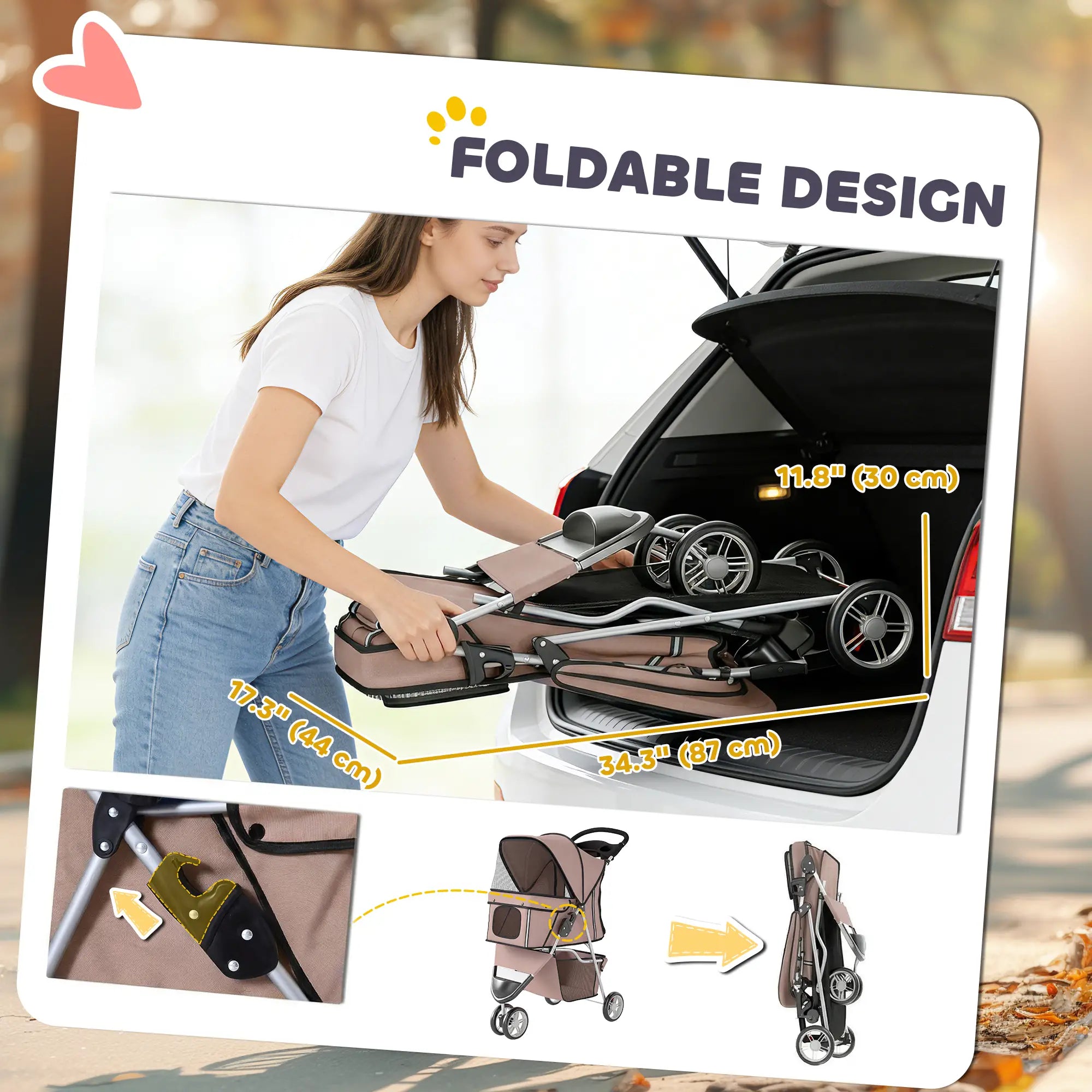 3 Wheels Foldable Dog Stroller, Storage Basket, Adjustable Canopy, Coffee Dog Bike Trailers & Strollers at Gallery Canada