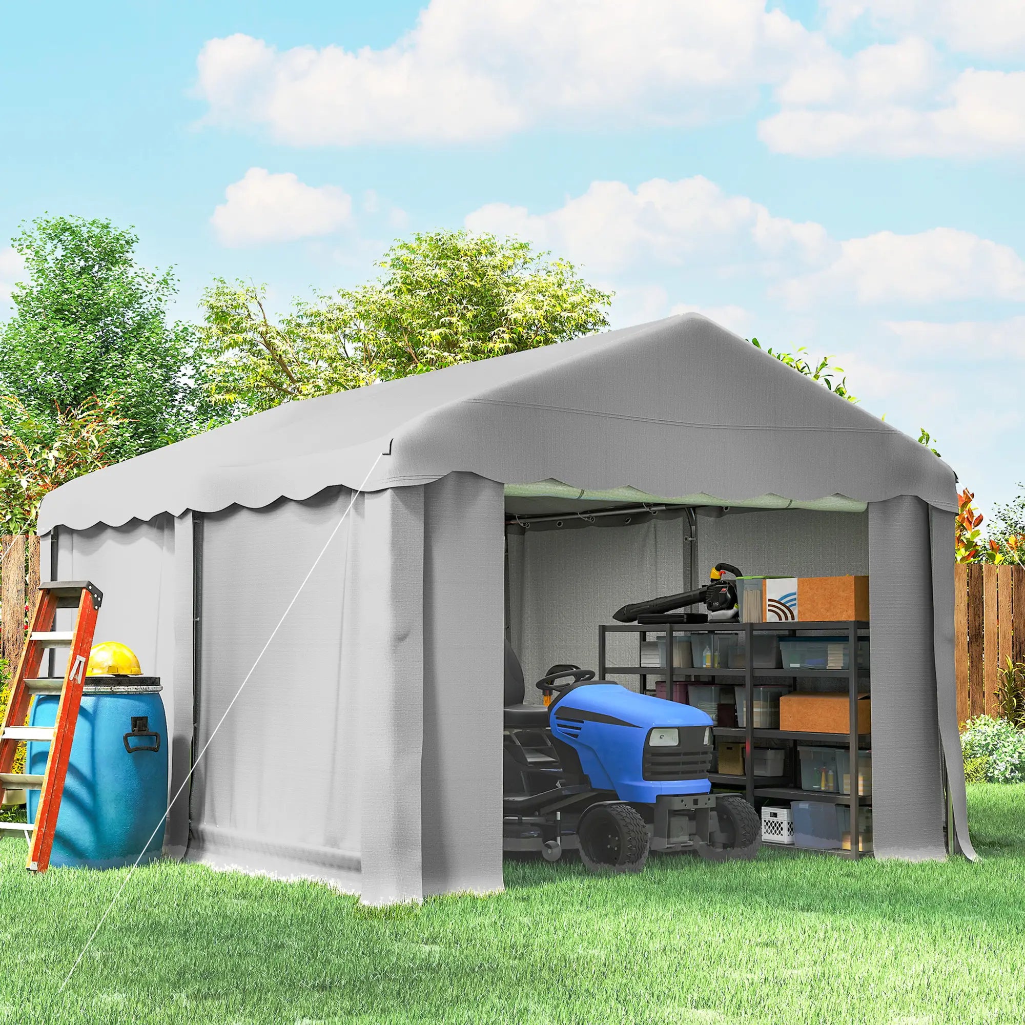 Portable Shed, 13' x 10', Roll-up Zipper Door, Removable Sidewalls, Light Grey Portable Shed at Gallery Canada