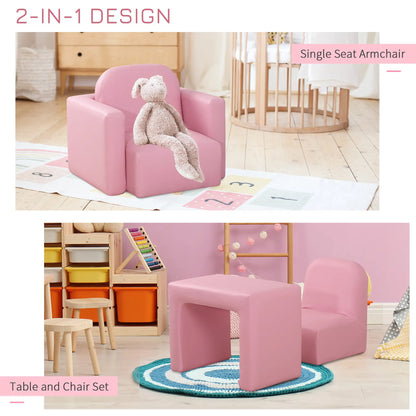 Kids Sofa, 2-in-1 Toddler Table and Chair, Armchair for 3-9 Years, Pink Kids Chairs & Seating at Gallery Canada
