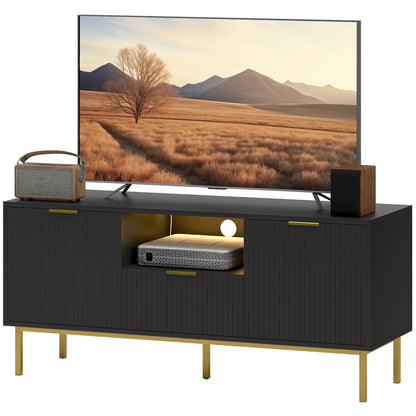 Modern TV Console For 40 Inch TVs, Smart RGB LED Lights, Soft Close Doors, Black TV Stands Gold, Black at Gallery Canada