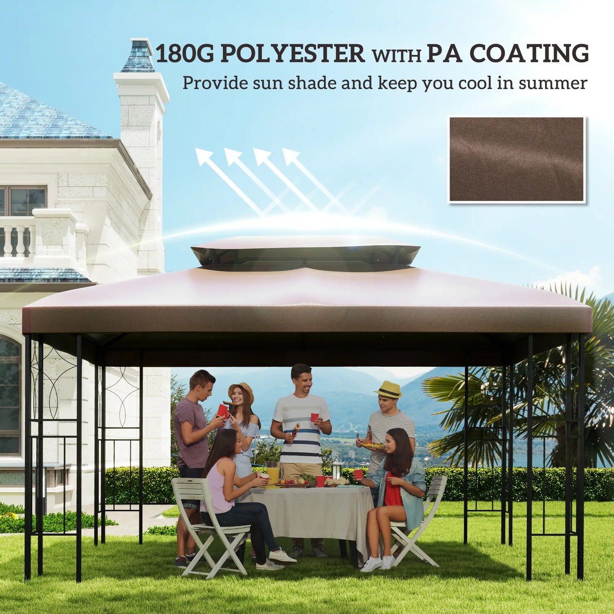 13' x 10' Gazebo Replacement Canopy, 2 Tier Top, UV Cover, Top Only, Brown Gazebo Canopy Replacement at Gallery Canada