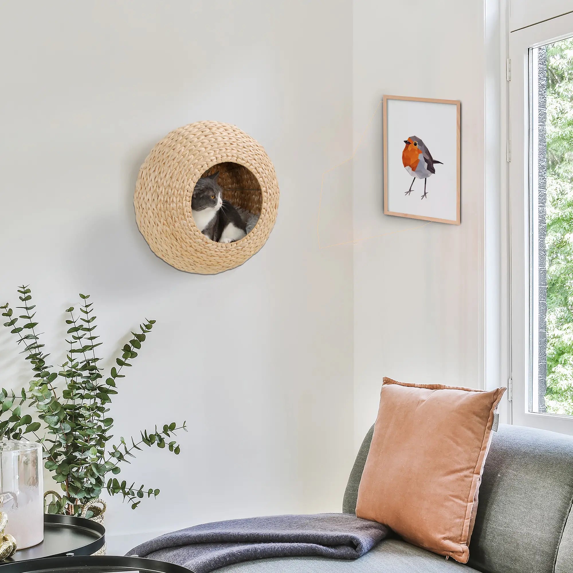 Cat Wall Shelf with Washable Cushion, Wall Mounted Cat Condo, Beige Cat Climbing Wall at Gallery Canada