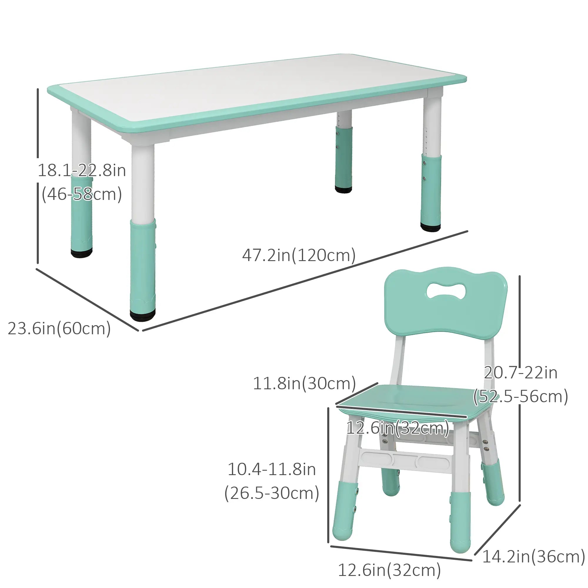 Kids Table and Chair Set, 4 Chairs, Adjustable Height, 1.5 - 5 Years, Green Kids Table Sets at Gallery Canada