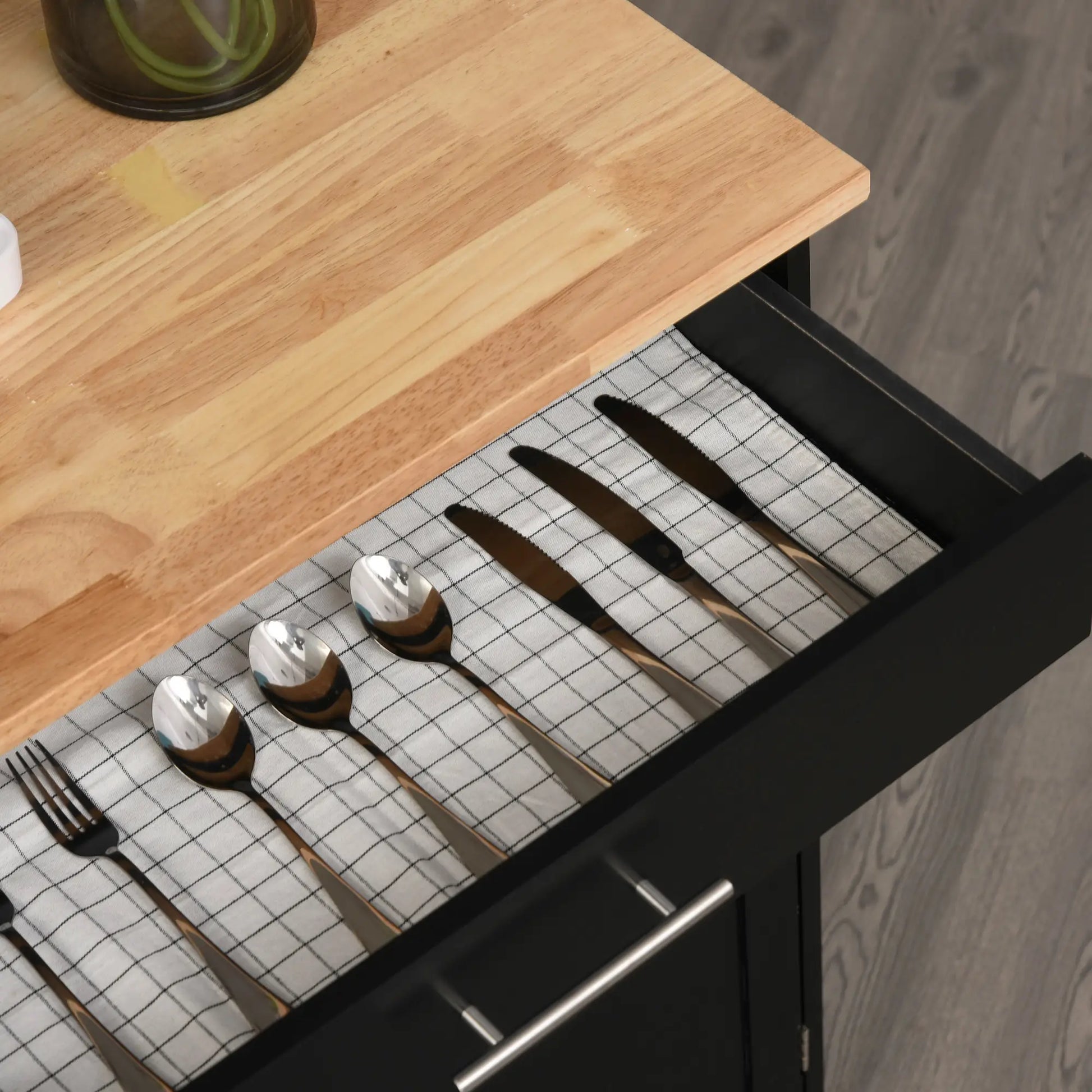 Rolling Kitchen Island Cart, Wood Top, Storage Drawer, Towel Bar, Shelves, Black Kitchen Islands & Kitchen Carts at Gallery Canada