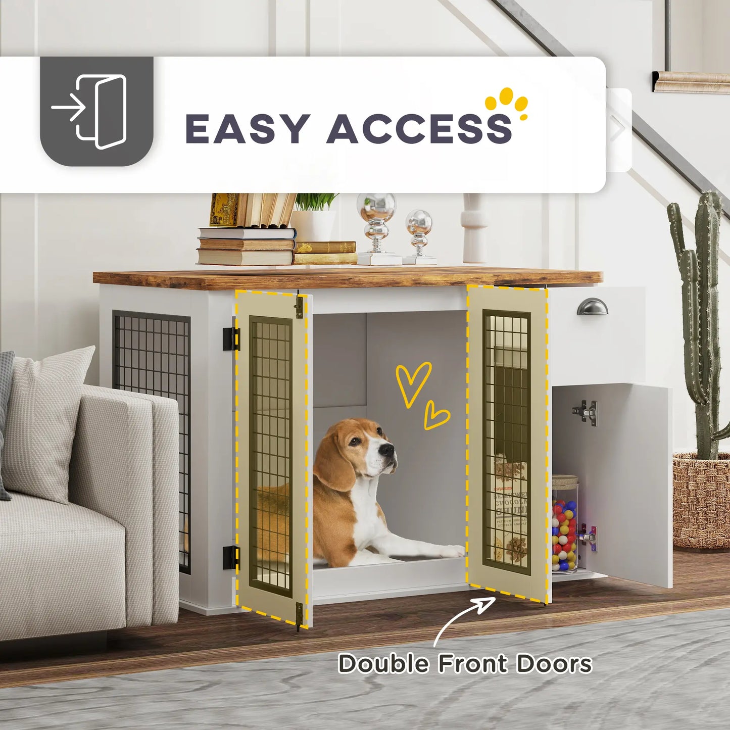 44 Dog Crate with Double Doors, Storage Drawer, White Houses, Kennels & Pens at Gallery Canada