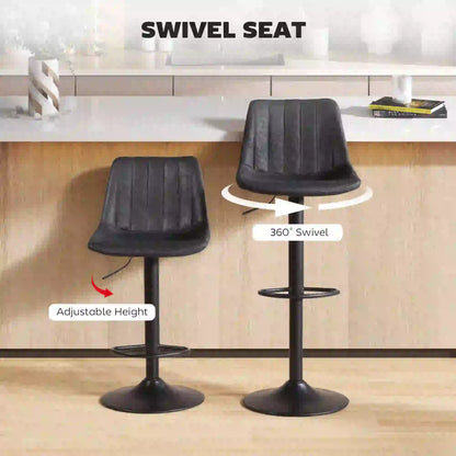 Adjustable Swivel Bar Stools, Set Of 2, Leathaire Upholstery, Black Bar Stools at Gallery Canada
