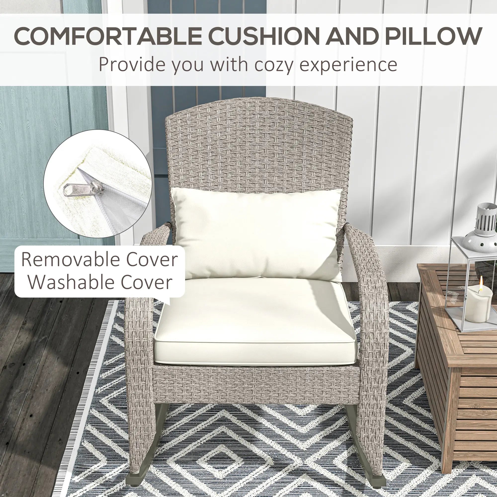 Outdoor Wicker Rocking Chair, High Back, Cream White, Cream White Patio Chairs at Gallery Canada