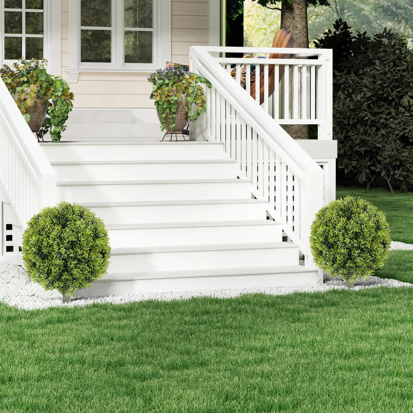 Artificial Boxwood Topiary Trees, Set of 2, UV Resistant, Indoor Outdoor, Green Artificial Trees at Gallery Canada