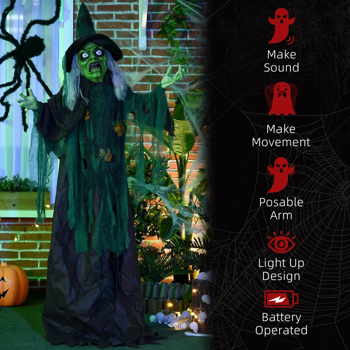 72 Inch Life Size Halloween Witch, Animated Decor with Sound, Motion Activated Halloween Decorations at Gallery Canada