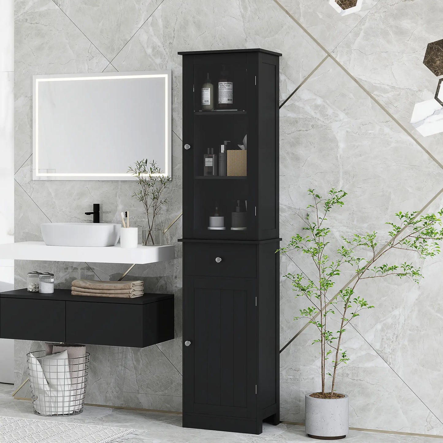 Tall Bathroom Cabinet, 2 Doors, Adjustable Shelves, Black Bathroom Cabinets at Gallery Canada