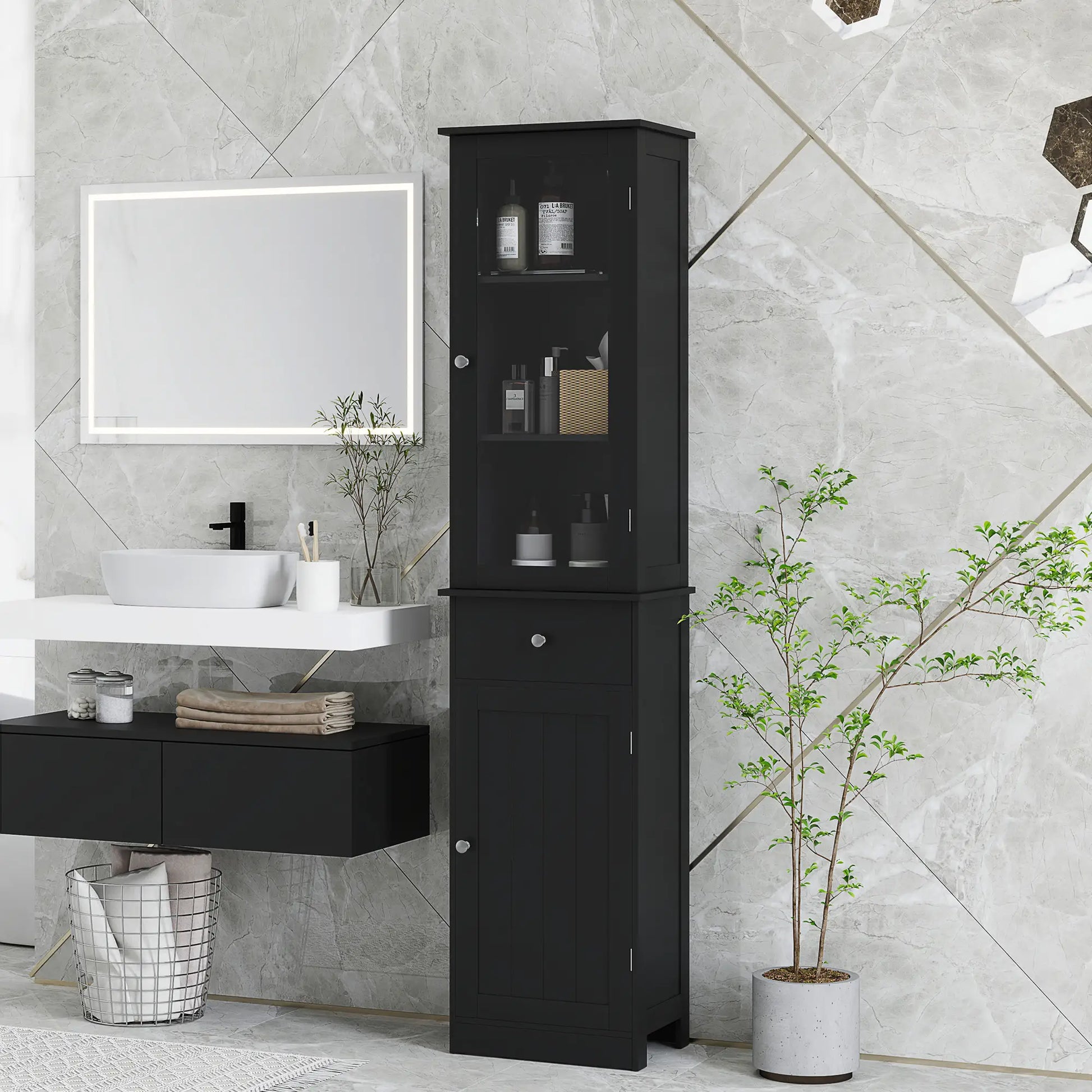 Tall Bathroom Cabinet, 2 Doors, Adjustable Shelves, Black Bathroom Cabinets at Gallery Canada
