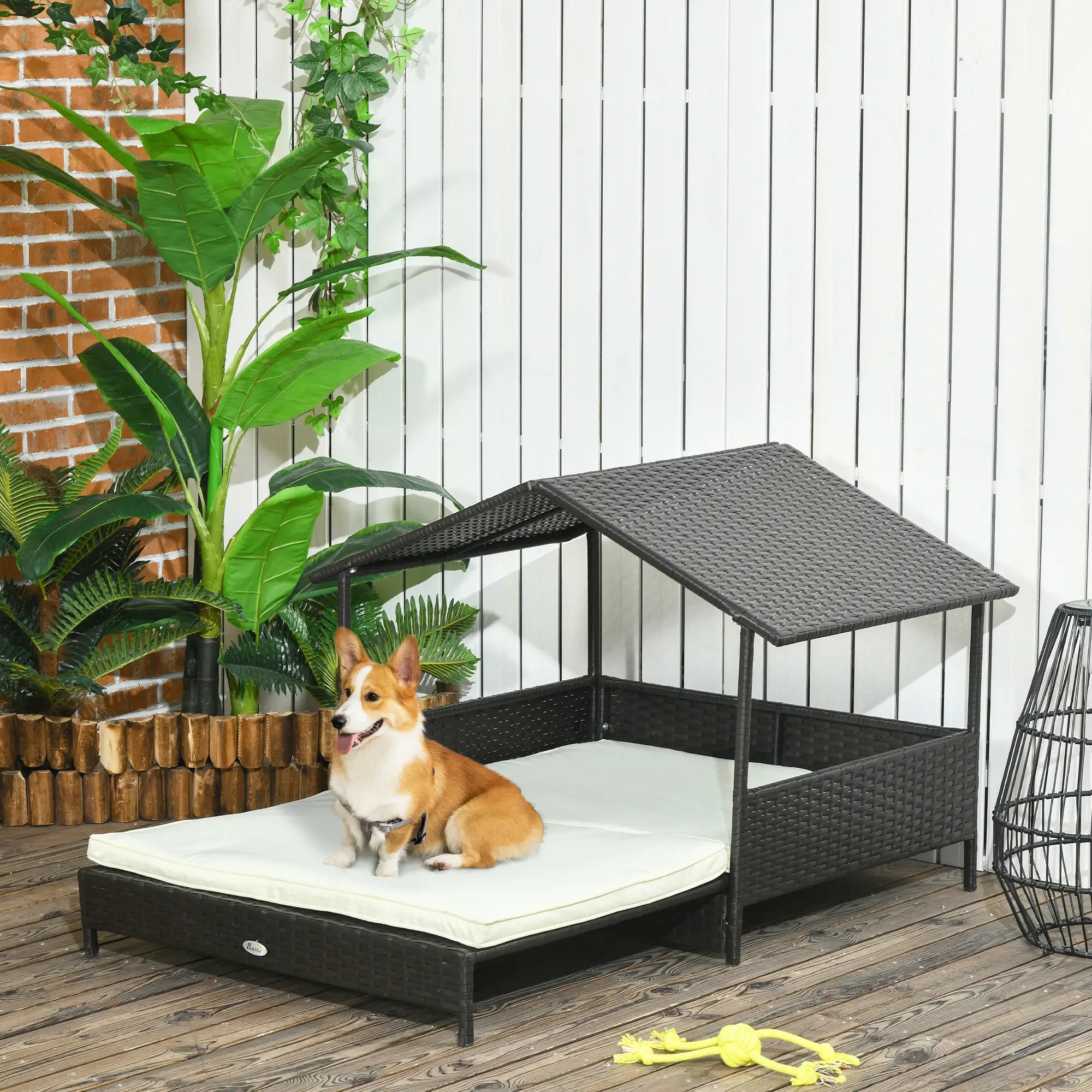 Extendable Wicker Dog Bed, Soft Cushion Washable Cover, Small Medium Dogs, Cream White Houses, Kennels & Pens at Gallery Canada
