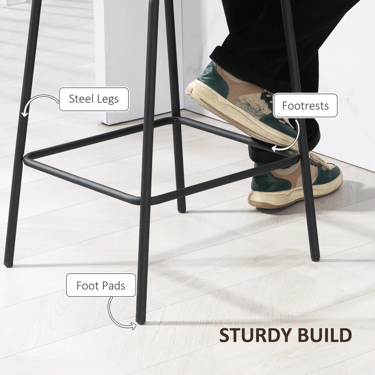 Bar Stools Set of 2, Upholstered Counter Height Bar Chairs, Kitchen Stools with Steel Legs Bar Stools at Gallery Canada