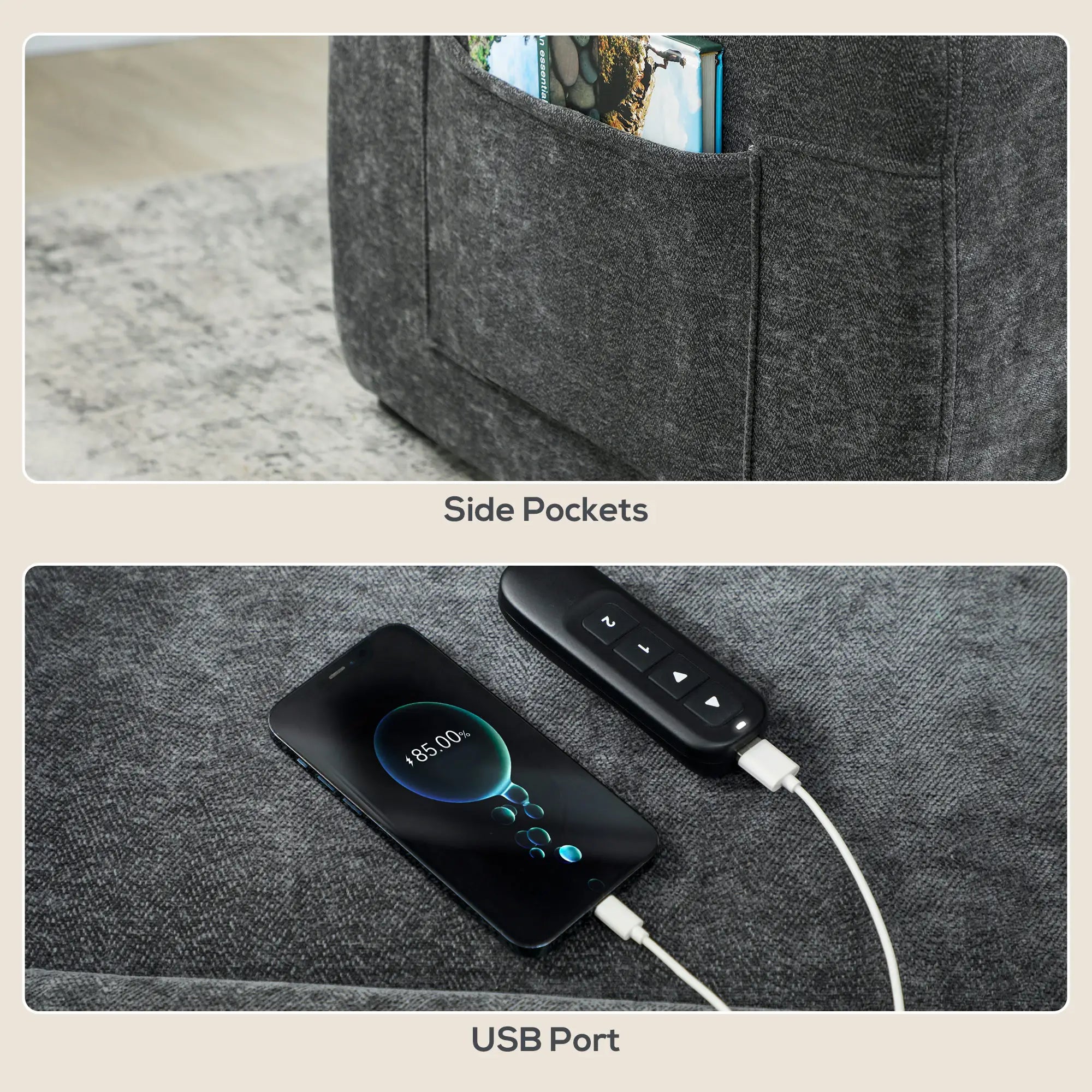 Power Recliner Chair, Quiet Brushless Motor, Remote, Dark Grey Single Sofas at Gallery Canada