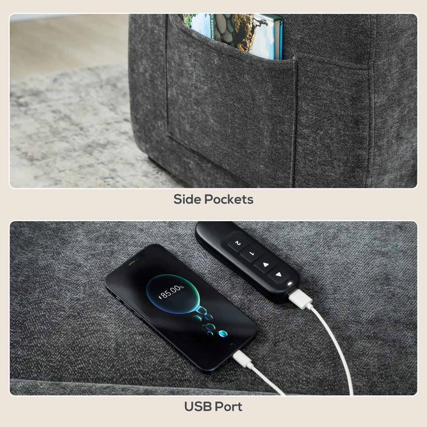 Power Recliner Chair, Quiet Brushless Motor, Remote, Dark Grey Single Sofas at Gallery Canada