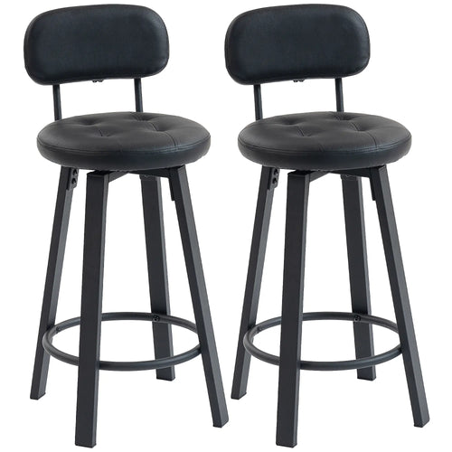 Upholstered Bar Stools Set Of 2, With Footrest And Backrest, Black