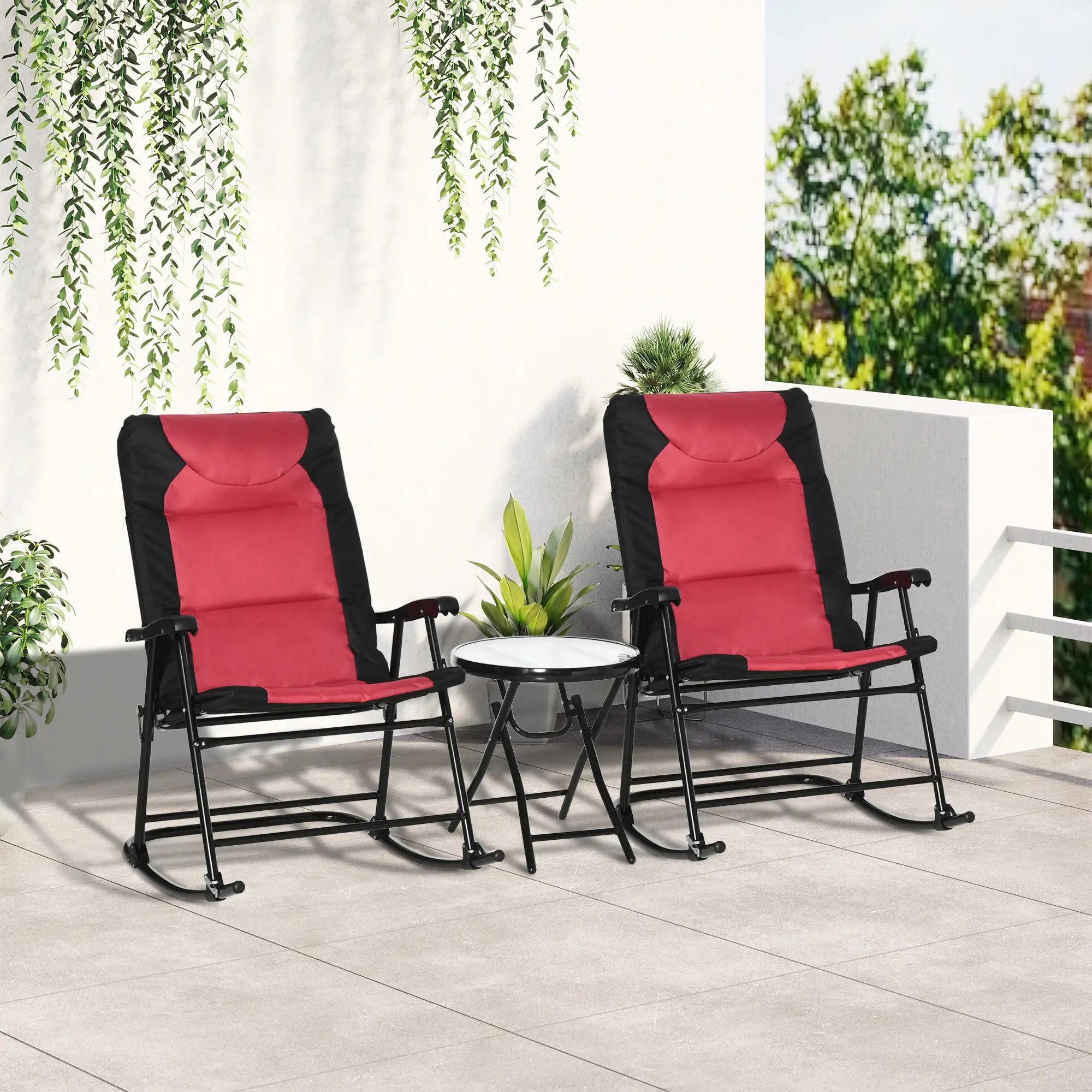 3pc Patio Rocking Chair Set, Foldable, Outdoor, Red Outdoor Rocking Chairs at Gallery Canada