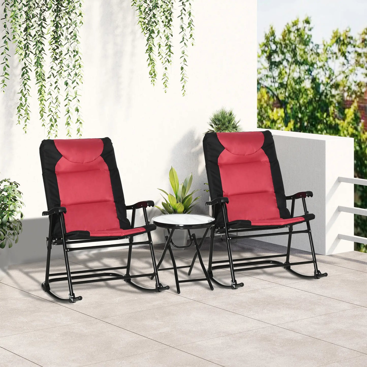 3pc Patio Rocking Chair Set, Foldable, Outdoor, Red Outdoor Rocking Chairs at Gallery Canada