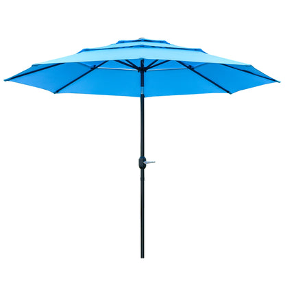 9FT 3 Tiers Patio Umbrella, Crank Push Button Tilt, Sky Blue Sun Umbrellas Sky Blue, Black at Gallery Canada