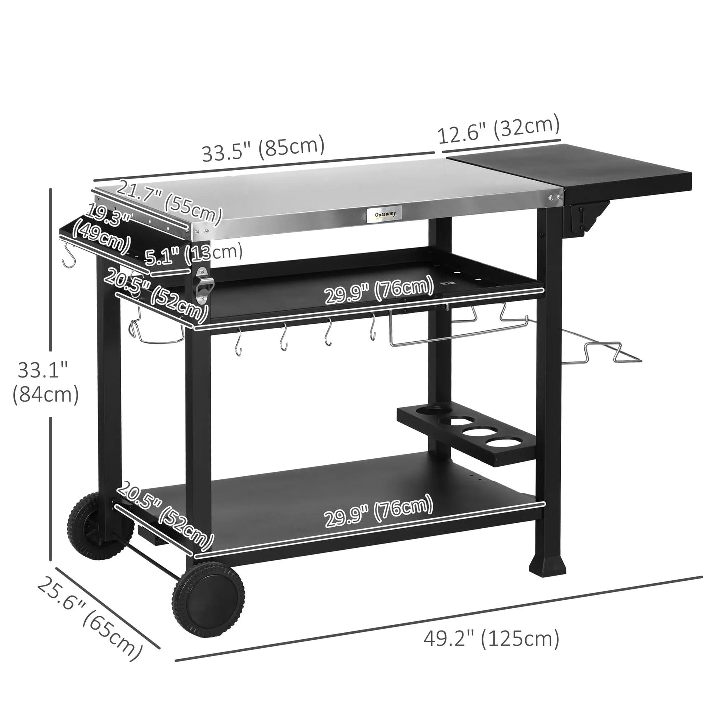 3-Shelf Outdoor Grill Cart, Foldable Side Table, Stainless Steel Top Outdoor Grill Carts at Gallery Canada