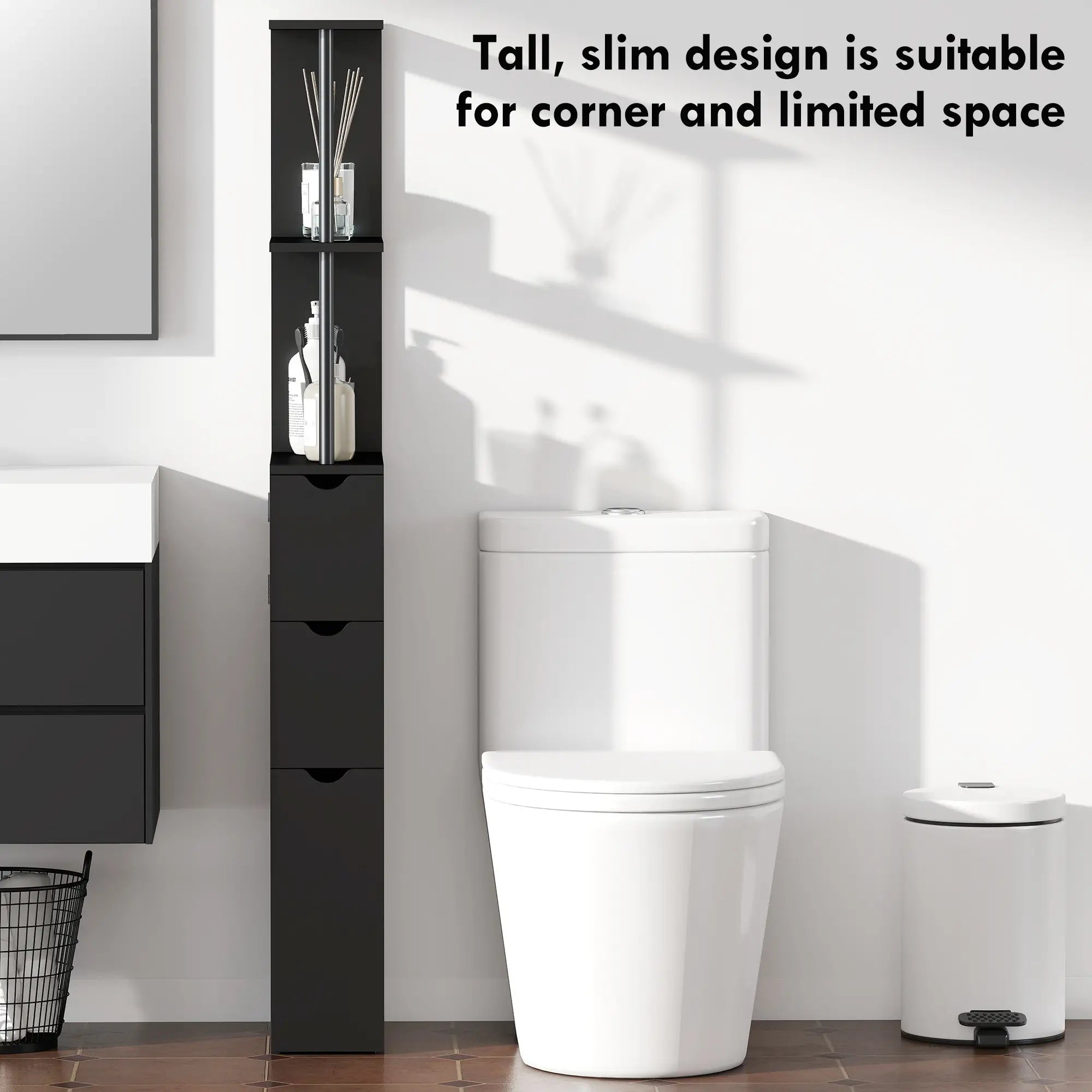 Tall Narrow Bathroom Storage Cabinet, Drawers and Shelves, Black Bathroom Cabinets at Gallery Canada