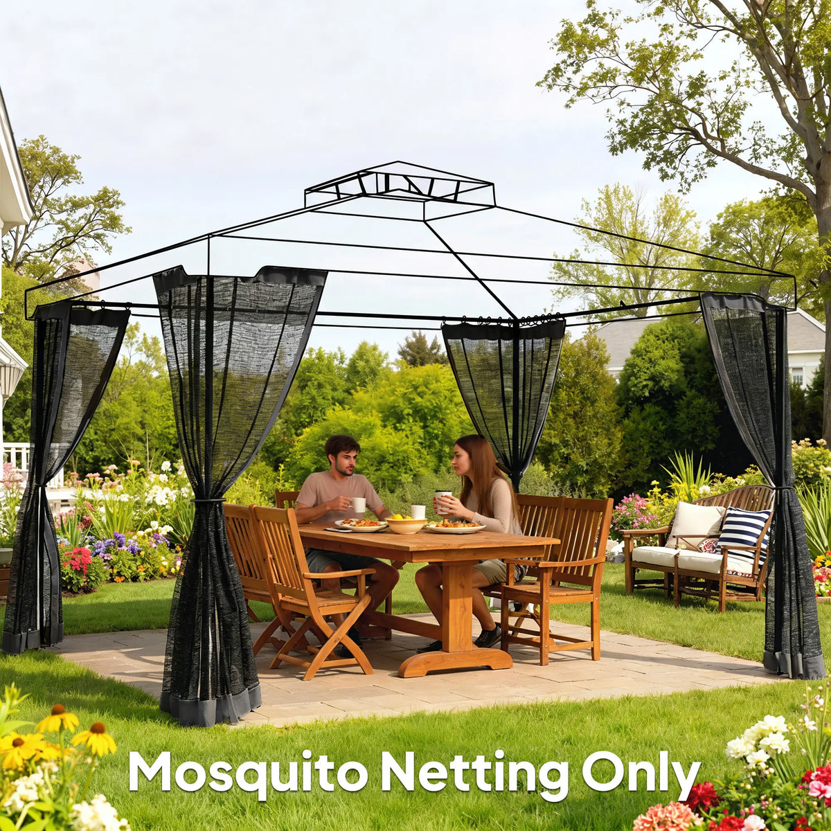 Gazebo Mosquito Netting, 12' x 12', Screen Walls With Zippers, Black Gazebo Sidewalls at Gallery Canada