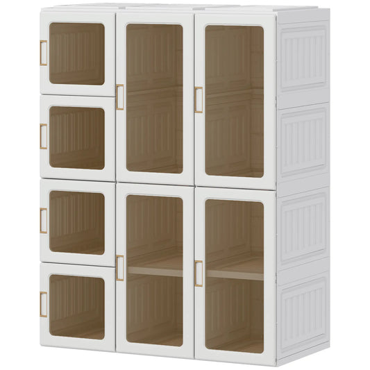 Portable Wardrobe, Foldable Plastic Closet, 8 Compartments, 2 Hanging Rods, Brown Clothing Storage White, Brown at Gallery Canada