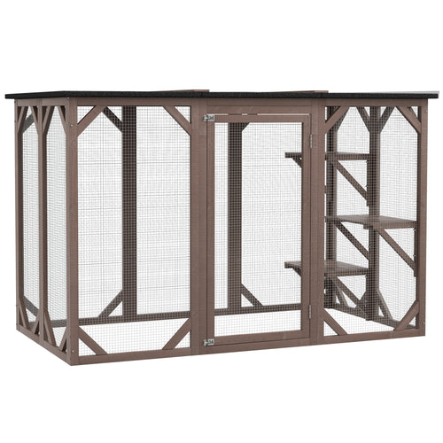 Cat Cage Indoor Catio Outdoor Cat Enclosure Pet House Small Animal Hutch for Rabbit, Kitten, Crate Kennel with Waterproof Roof, Multi-Level Platforms, Lock, Camel