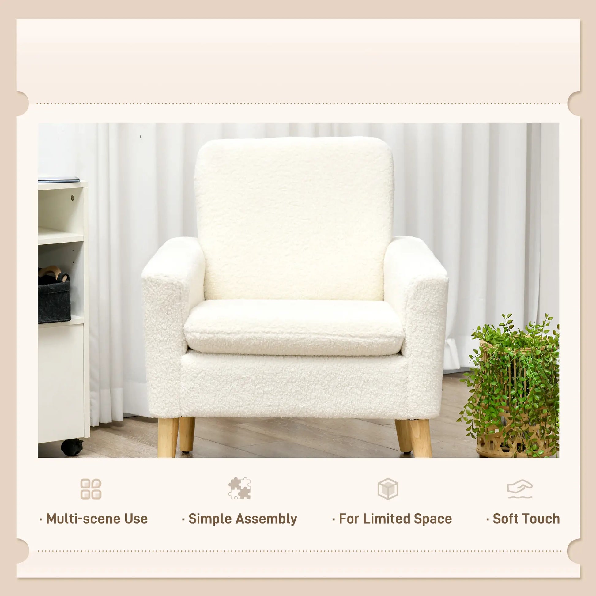 Modern Fabric Accent Chair, Upholstered Armchair with Wood Legs, Cream White Accent Chairs at Gallery Canada